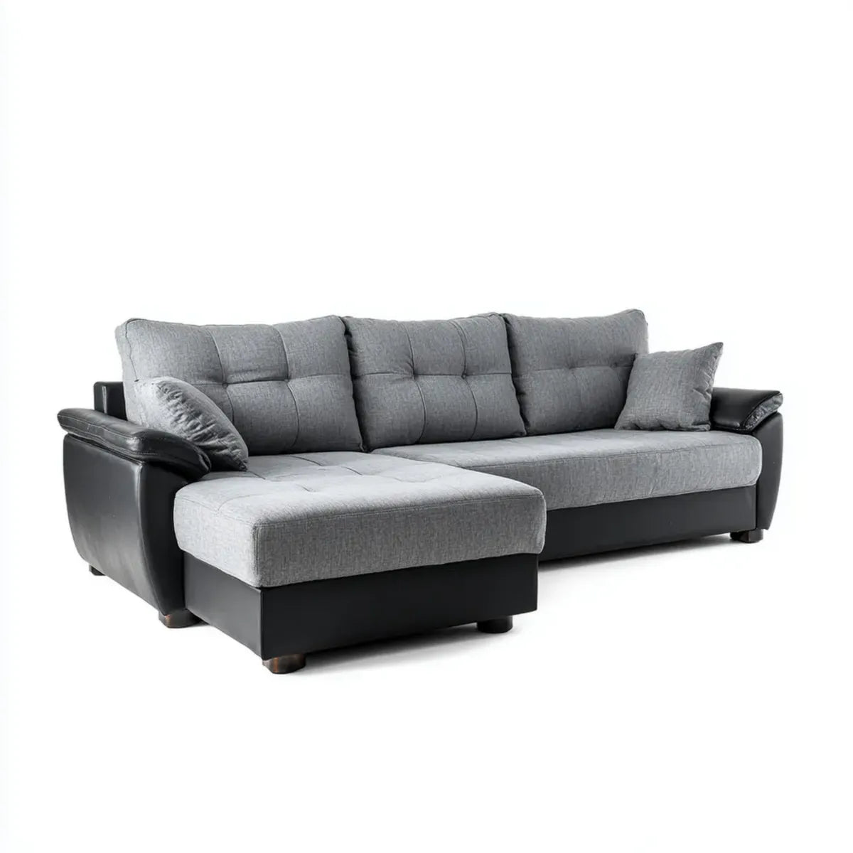 Sofa narożna z lewym rekamerem Szara czarny 260 x 160 x 88 cm tapicerka poliestrowa PU sztucznej skóry