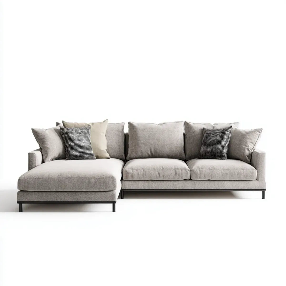Sofa, Kanapa narożna z szarym szewcem z poliestru 280 x 160 x 85 cm