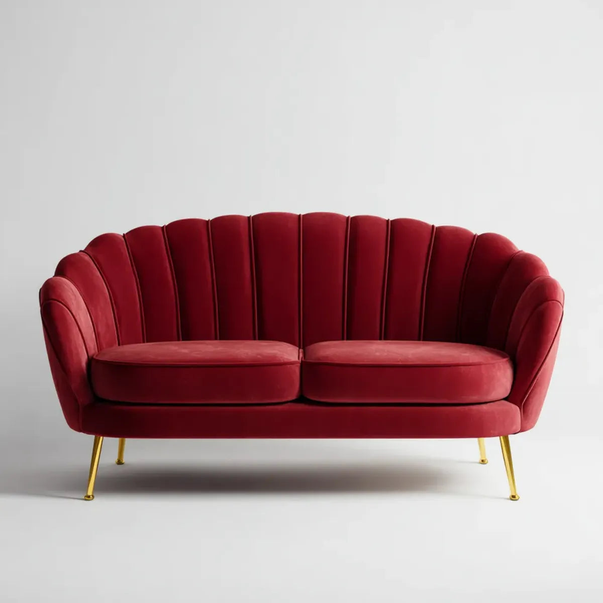 Sofa 2 czerwone zakrzywione miejsca w poliestrowym aksamicie 180 x 85 x 82 cm
