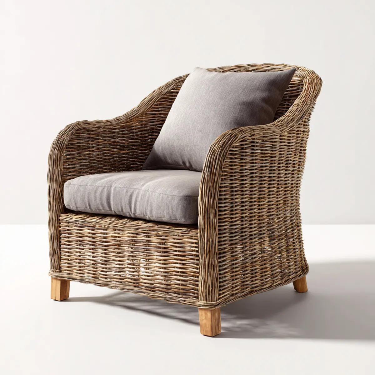 Fotel, Krzesło rattanowe z poduszką siedzenia Brązowy szary 75 x 78 x 90 cm lity rattan drewna zaokrąglony kształt
