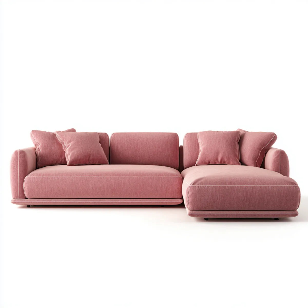 Sofa, Kanapa narożna 3 fotele z krzesełkiem z prawym różowym aksamitem poliestrowym 280 x 165 x 82 cm