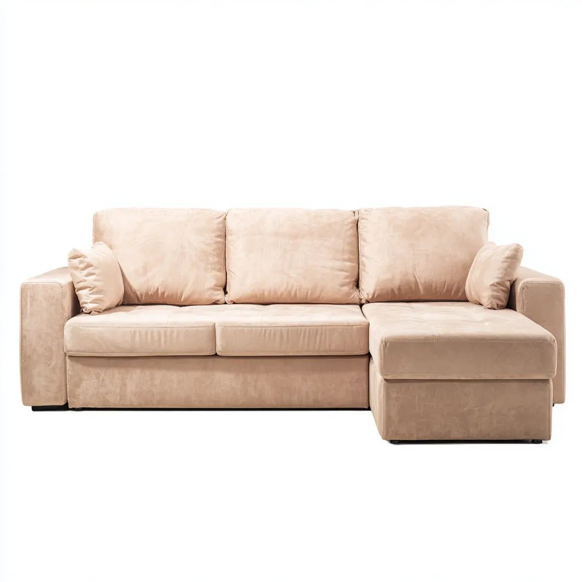 Sofa, narożna sofa 3- fotelik z powrotem prawa beżowy 270 x 160 x 85 cm poliestrowy aksamit kształt litery L