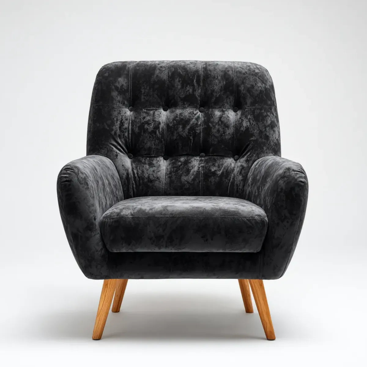 Fotel, Velvet fotel ciemnoszary z przyciskiem zszywanym 78 x 82 x 90 cm poliester lite drewno zaokrąglony kształt