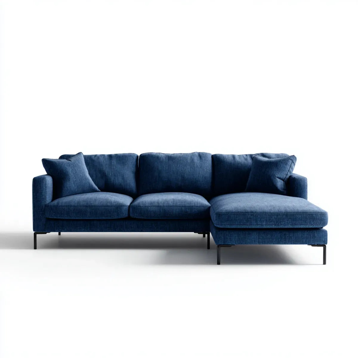 Sofa, Kanapa narożna 3 fotele z krzesełkiem z prawej niebieskiej marynarki 260 x 160 x 85 cm poliestrowa powłoka L kształt