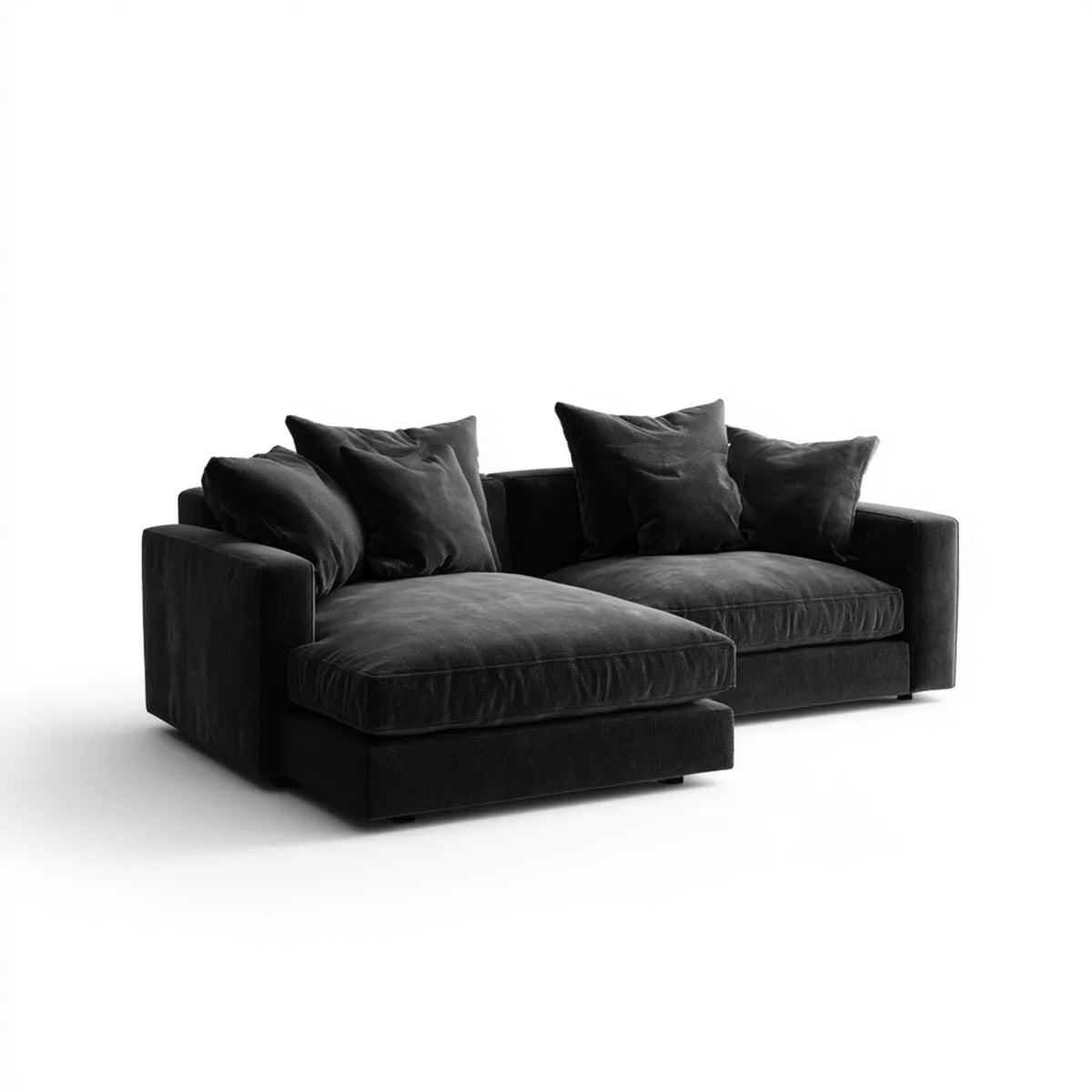 Sofa, Kanapa narożna w kolorze czarnym 250 x 160 x 85 cm w aksamicie poliestrowym z siekierą z lewej strony