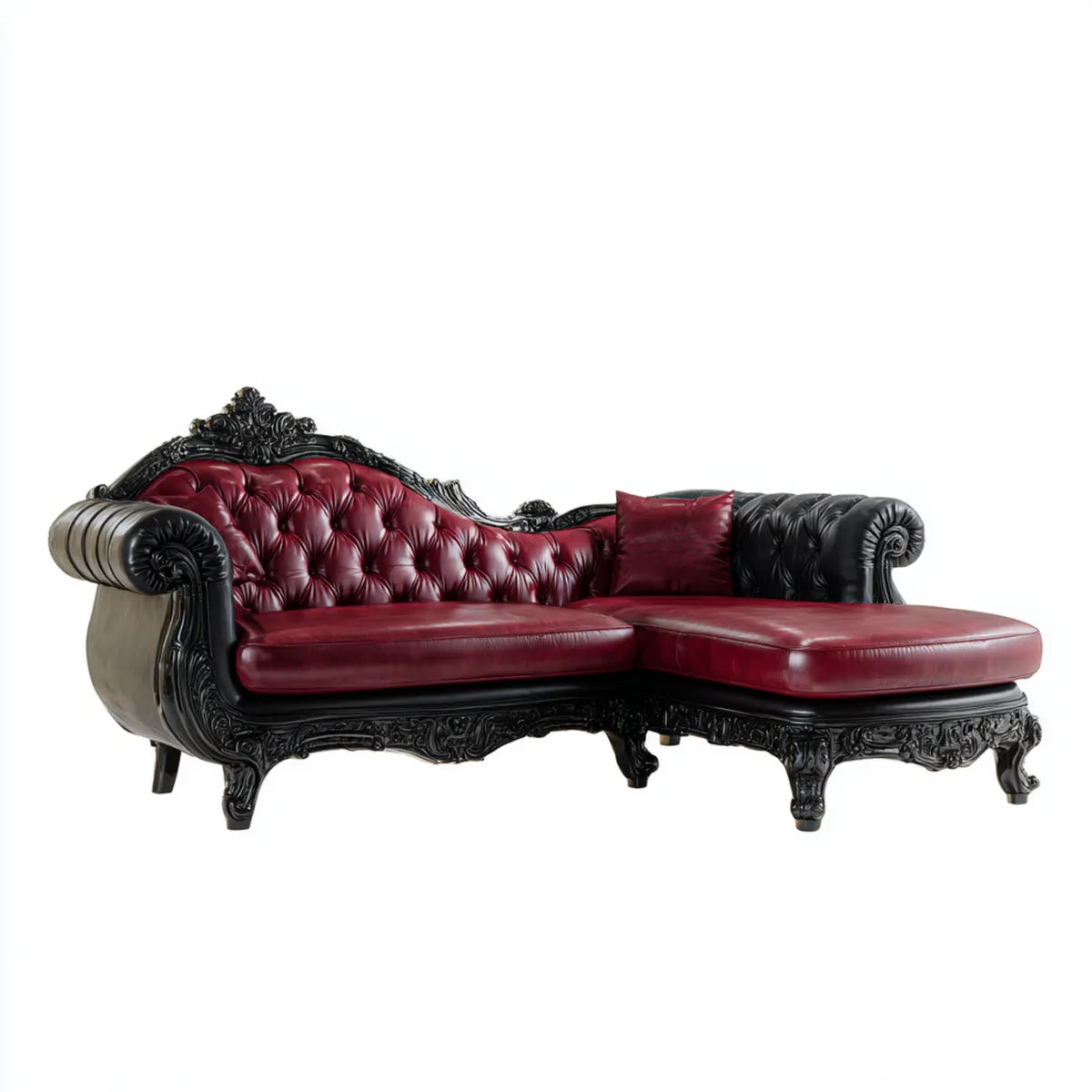 Sofa z krzesełkową burgundą i czarną 255 x 165 x 105 cm ze skóry syntetycznej PU L