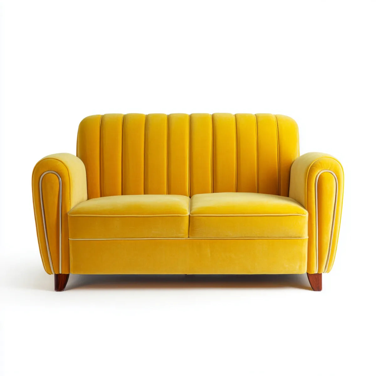 Sofa 2 żółte poliestrowe aksamitne siedzenia 160 x 85 x 90 cm z wyszczuplonym oparciem