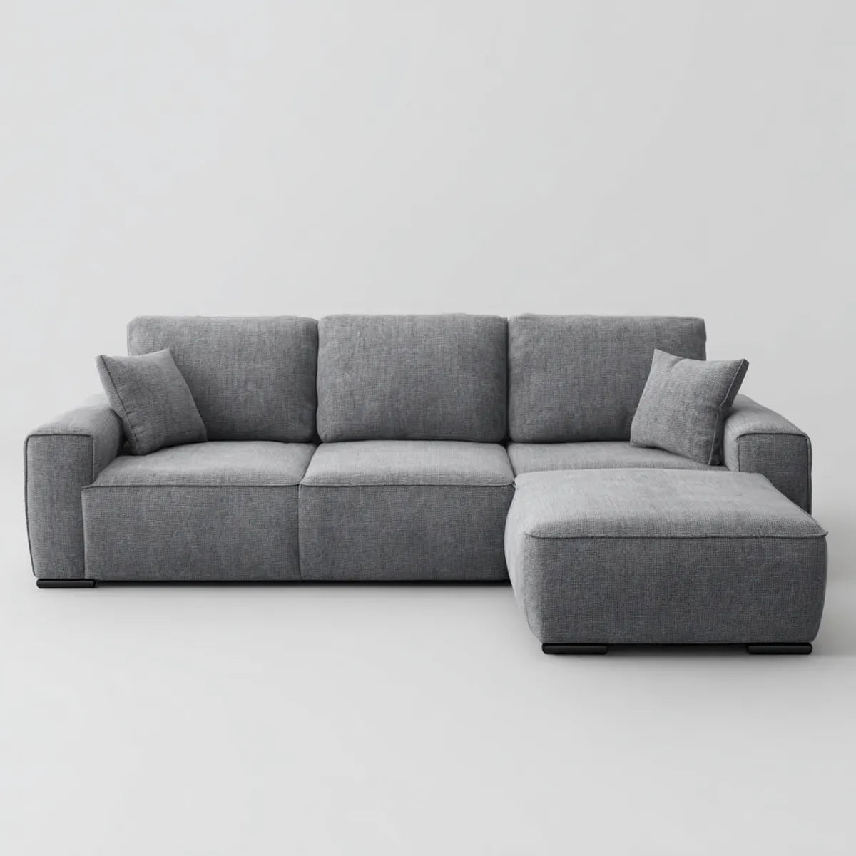 Sofa narożna 3-osobowa szara z recyrkulatorem po prawej stronie z poliestru w kształcie litery 280 x 160 x 85 cm