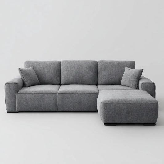 Sofa narożna 3-osobowa szara z recyrkulatorem po prawej stronie z poliestru w kształcie litery 280 x 160 x 85 cm
