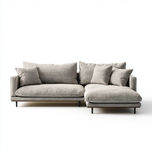 Sofa, Rożna sofa 3 miejsca szary 280 x 165 x 85 cm w poliestrze z siekierą longa prawo