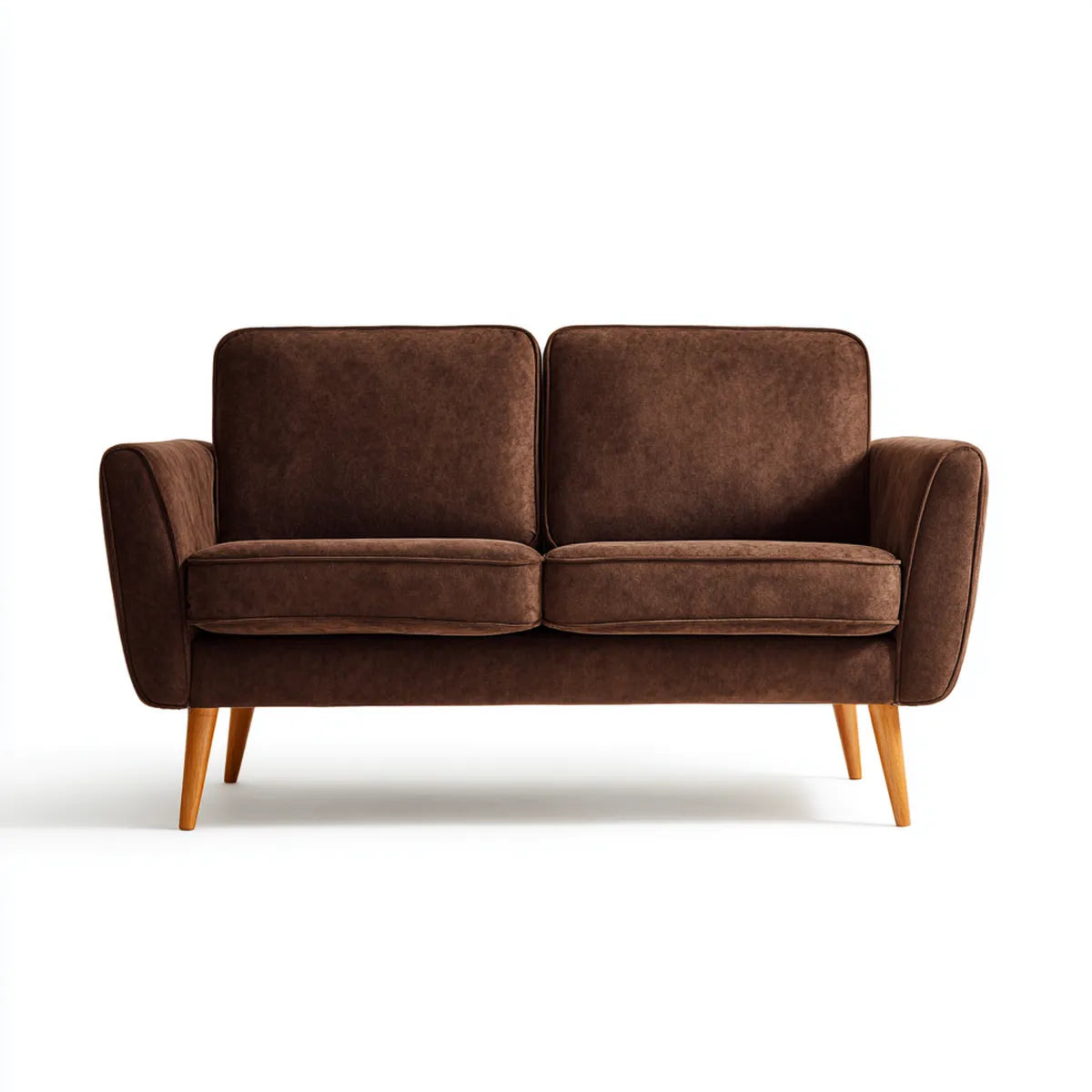 Sofa 2 brązowe siedzenia w poliestrowym zamszu z litymi nogami z drewna 145 x 78 x 84 cm