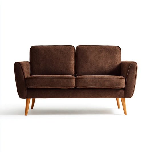Sofa 2 brązowe siedzenia w poliestrowym zamszu z litymi nogami z drewna 145 x 78 x 84 cm