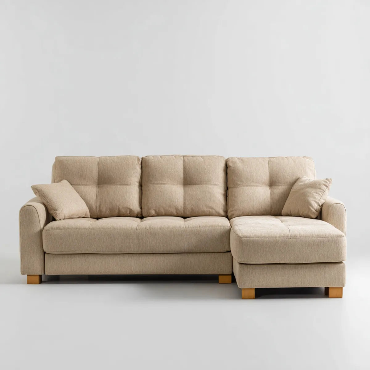 Sofa, Kanapa narożna 3 beżowe fotele z krzesełkiem z prawej strony 240 x 150 x 88 cm w kształcie poliestru L