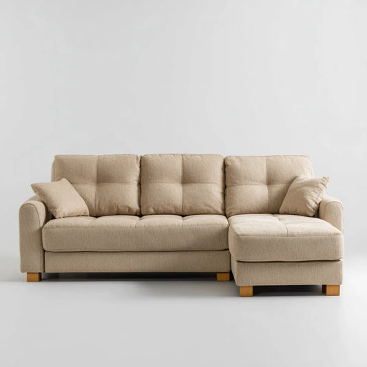 Sofa, Kanapa narożna 3 beżowe fotele z krzesełkiem z prawej strony 240 x 150 x 88 cm w kształcie poliestru L
