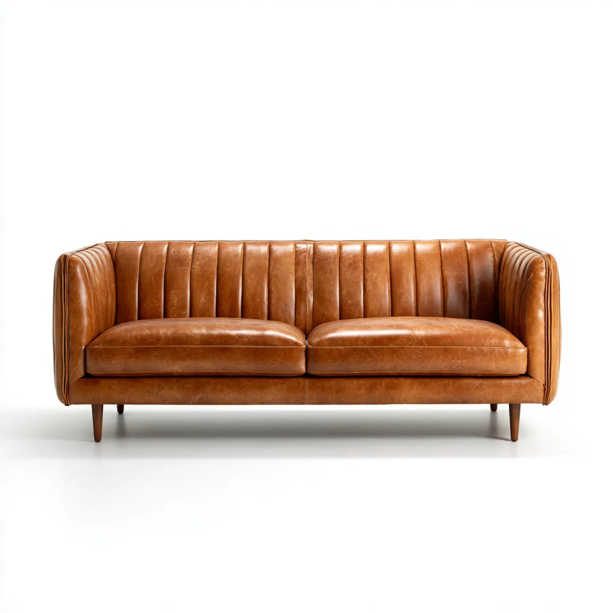 Sofa 2 fotele koniaku w syntetycznym prostokątnym poliuretanowym, 190 x 86 x 78 cm