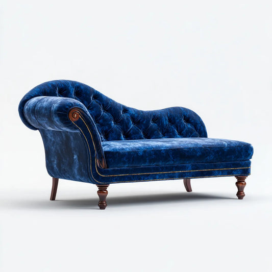 Sofa, Chaise longue Chesterfield Niebieski syntetyczny aksamit 180 x 85 x 80 cm