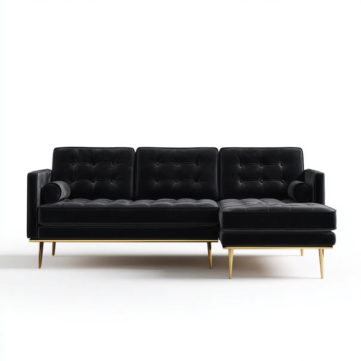 Sofa, Kanapa narożna z krzesełkiem na prawej czarnej skórze PU 250 x 160 x 85 cm do L