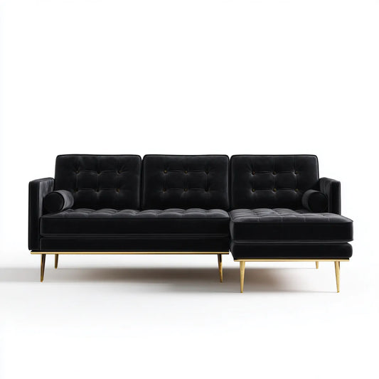 Sofa, Kanapa narożna z krzesełkiem na prawej czarnej skórze PU 250 x 160 x 85 cm do L