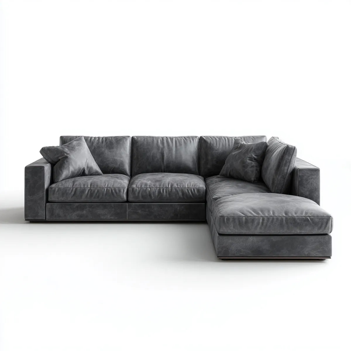 Sofa narożna 3 fotele ciemnoszare ze skóry syntetycznej PU z krzesełkiem z prawej strony 290 x 170 x 85 cm