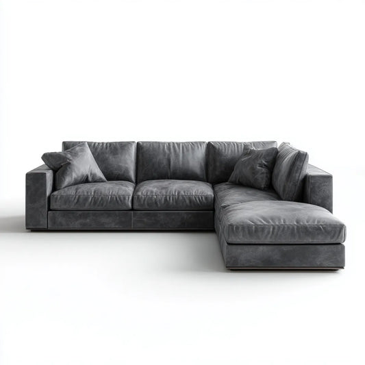 Sofa narożna 3 fotele ciemnoszare ze skóry syntetycznej PU z krzesełkiem z prawej strony 290 x 170 x 85 cm