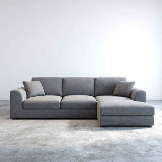 Sofa, Kanapa narożna 3 miejsca poliester szary 250 x 160 x 85 cm