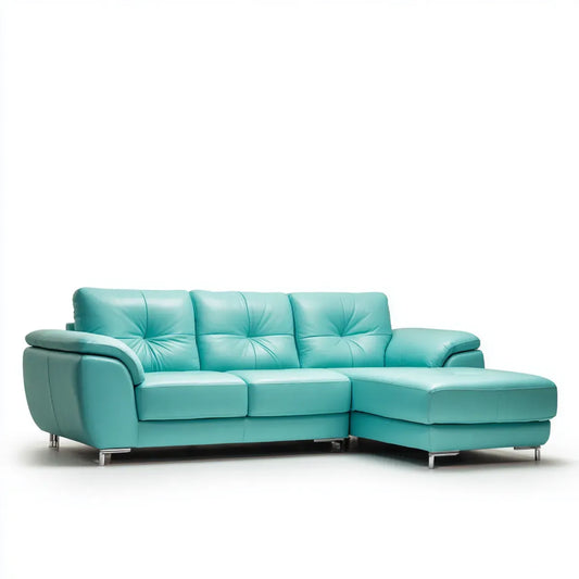Sofa, Kanapa narożna z krzesełkiem z turkusem skórzanym PU 280 x 165 x 92 cm