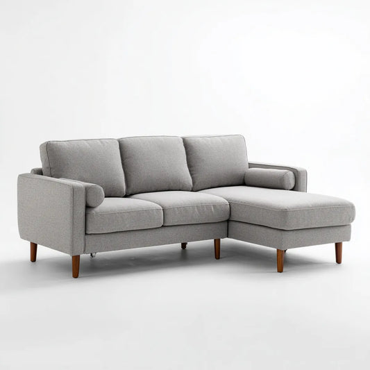 Sofa, Rożna sofa 3 miejsca szary z krzesełkowym sznurem w prawo w poliestrze 220 x 150 x 85 cm