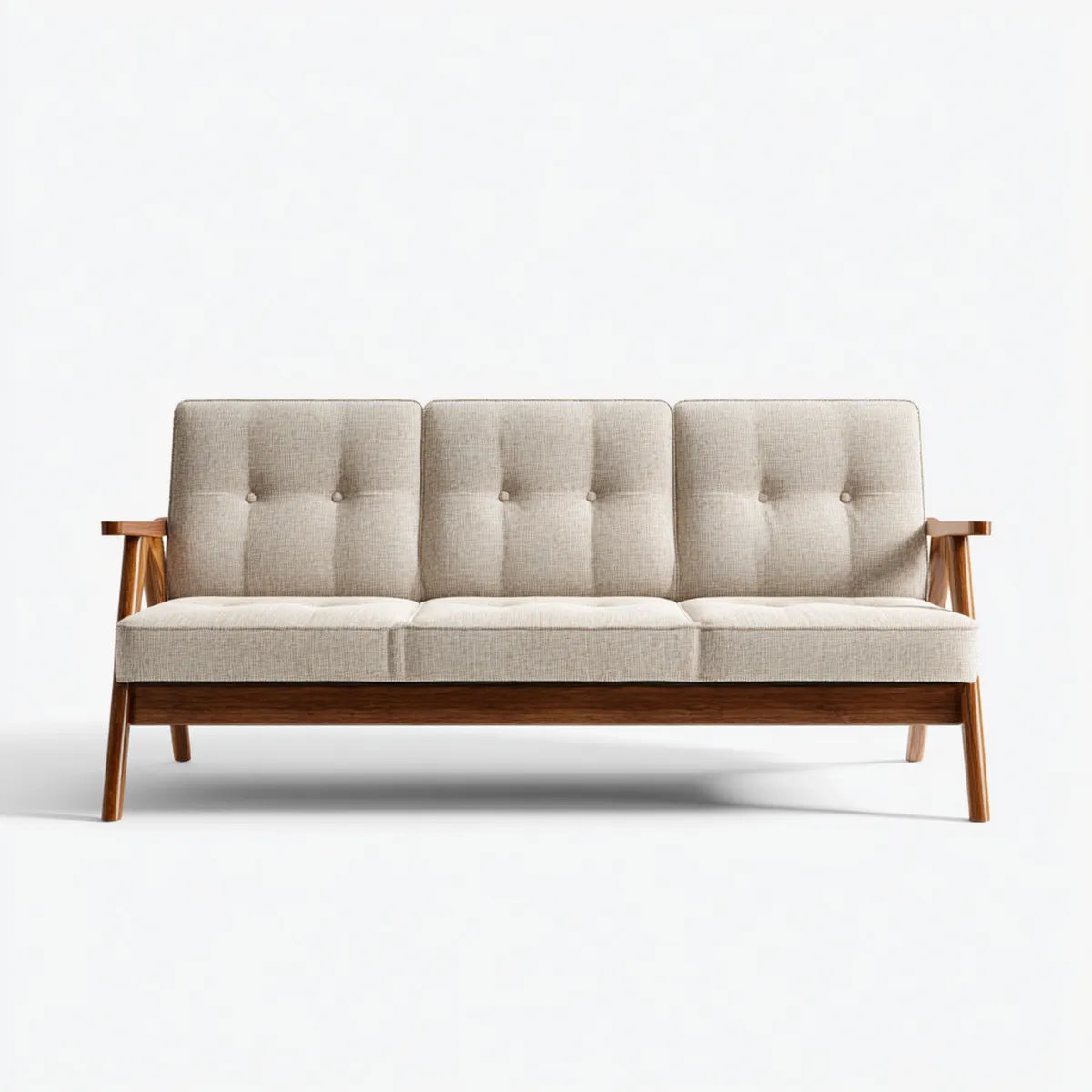 Sofa 3 beżowy poliester i drewno lite 183 x 78 x 82 cm