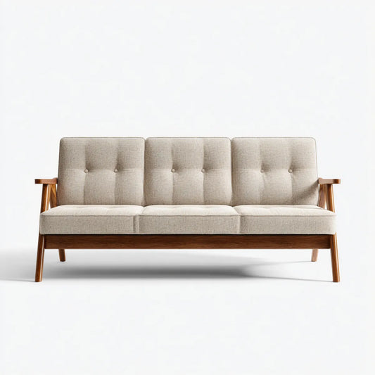 Sofa 3 beżowy poliester i drewno lite 183 x 78 x 82 cm