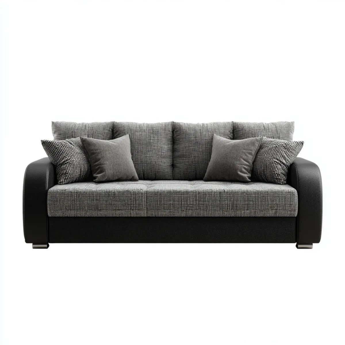 Sofa 3 umieszcza szaro-czarne 220 x 90 x 88 cm w poliestrowej i syntetycznej skóry prostokątnej PU