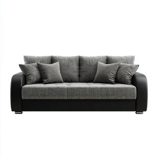 Sofa 3 umieszcza szaro-czarne 220 x 90 x 88 cm w poliestrowej i syntetycznej skóry prostokątnej PU