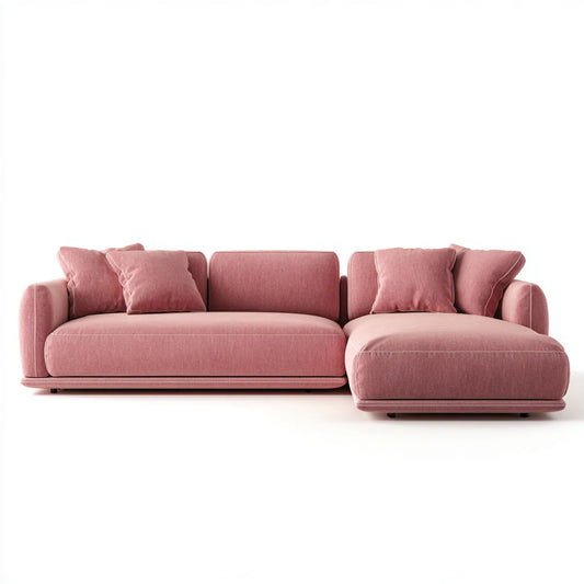 Sofa, Kanapa narożna 3 fotele z krzesełkiem z prawym różowym aksamitem poliestrowym 280 x 165 x 82 cm