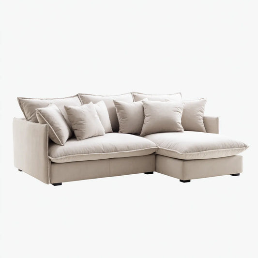Sofa, Kanapa narożna 3 beżowe fotele 260 x 160 x 85 cm w poliestrze z krzesełkowym sznurem w L
