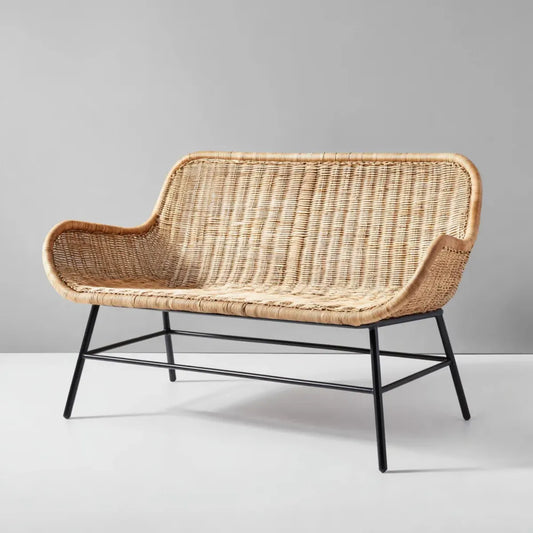 Sofa ogrodowa, 2-fotela taras Naturalne kolory 126 x 66 x 80 cm Stal rattan prostokątna