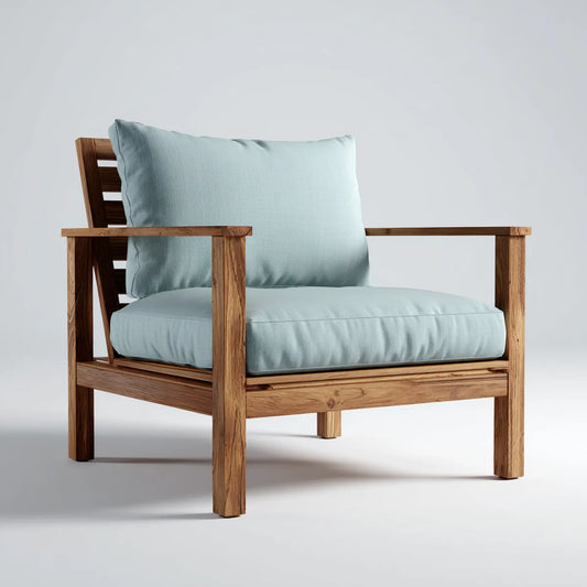 Fotel, Jasnoniebieski naturalny brązowy fotel 76 x 82 x 84 cm lite drewno akacjowe poliestrowy prostokątny