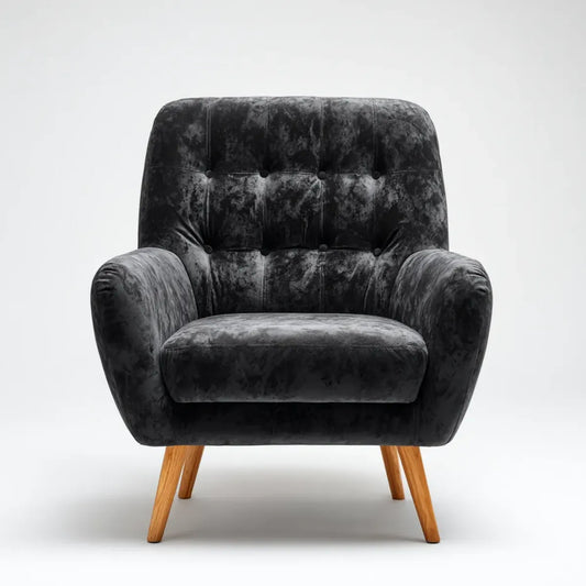 Fotel, Velvet fotel ciemnoszary z przyciskiem zszywanym 78 x 82 x 90 cm poliester lite drewno zaokrąglony kształt