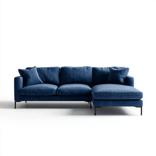 Sofa, Kanapa narożna 3 fotele z krzesełkiem z prawej niebieskiej marynarki 260 x 160 x 85 cm poliestrowa powłoka L kształt