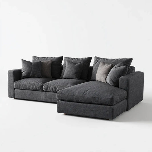 Sofa, Kanapa narożna z ciemnoszarym krzesełkiem 3 fotele poliestrowe 260 x 160 x 85 cm