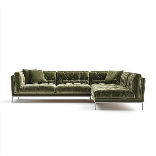 Sofa, Rożna sofa 4 oliwkowe zielone miejsca 280 x 165 x 82 cm w poliestrowym aksamicie L