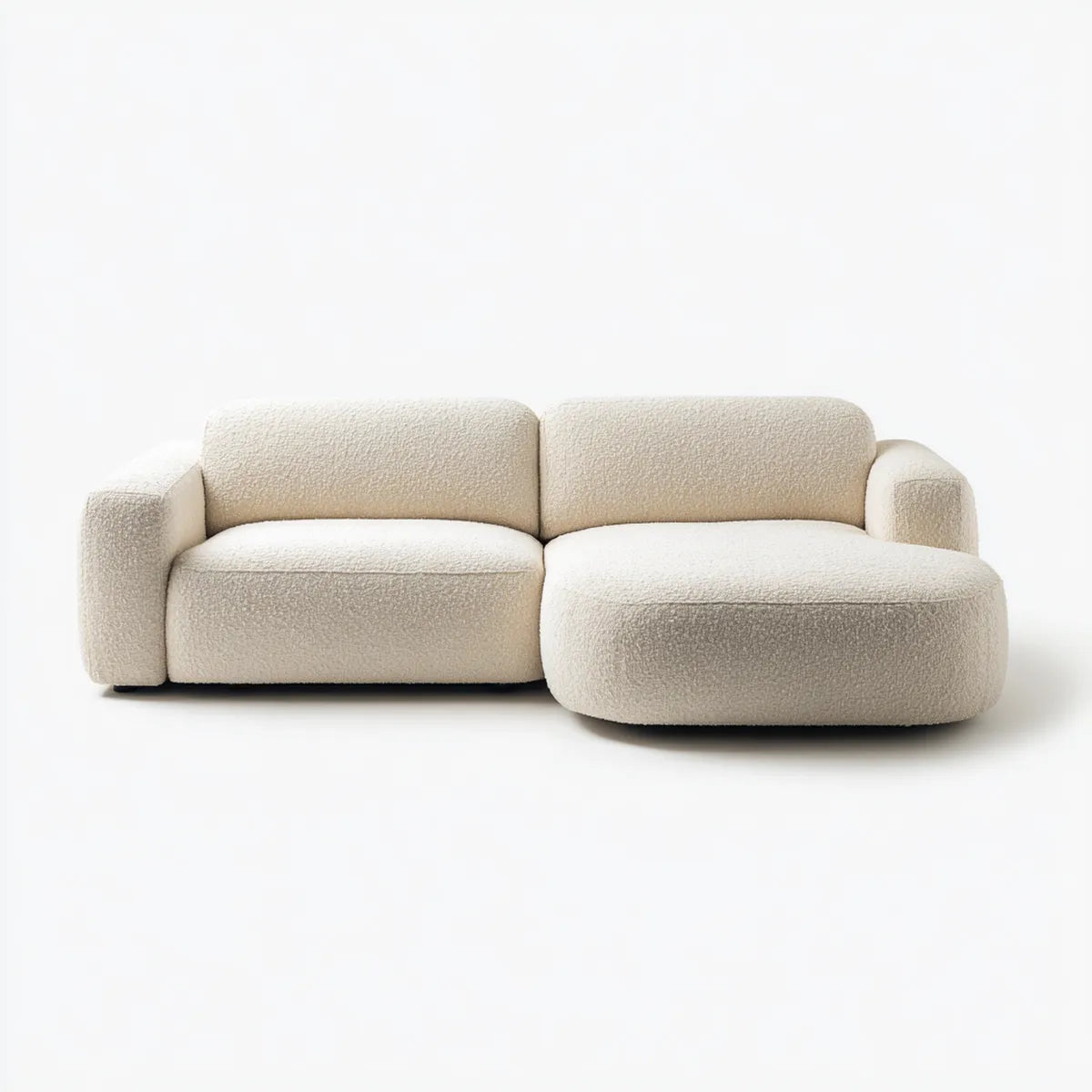 Sofa, Kącik sofa 3 miejsca krem 250 x 160 x 78 cm w bukle poliestrowym z strukturą w wielowarstwowym kształcie L