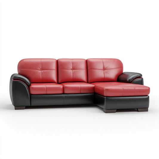 Sofa, Kanapa narożna 3 fotele z krzesełkiem z prawej czerwieni, syntetyczna skóra PU z 250 x 160 x 88 cm