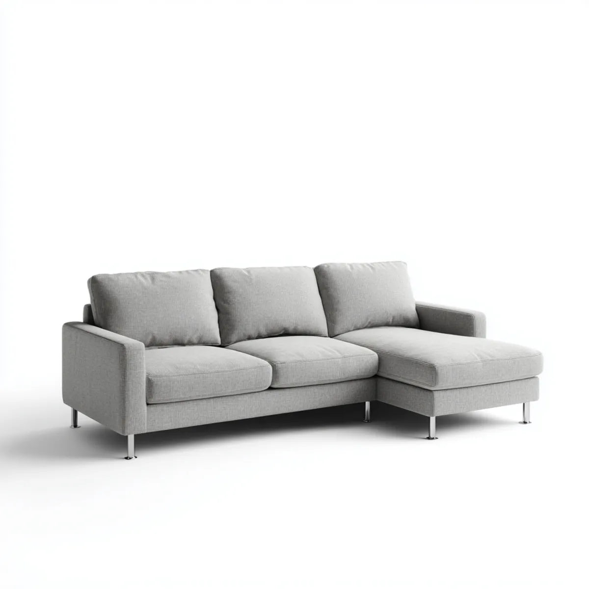 Sofa, Kanapa narożna 3 miejsca jasnoszary w poliestrze z krzesełkiem z haczykiem w prawo w 240 x 160 x 85 cm