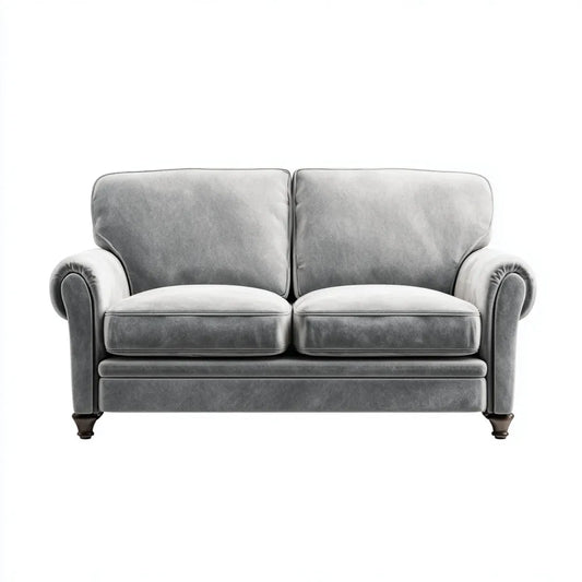 Sofa, Szara sofa w prostokątnym aksamicie poliestrowym 165 x 90 x 88 cm