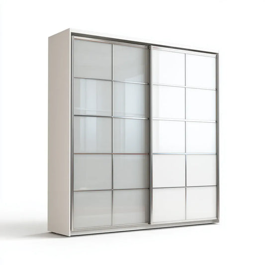 Szafa na drzwi pływające Biała szara z drzwiami szklanymi 200 x 60 x 220 cm prostokątna płyta wiórowa