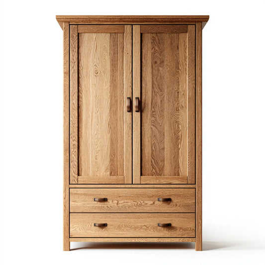 Szafa z litego drewna dębowego naturalne 2 drzwi 2 szuflady prostokątne 100 x 55 x 190 cm