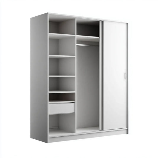 Szafa, Pływająca szafka na drzwi Biała 120 x 60 x 200 cm z płyty wiórowej pokrytej melaminą z 2 drzwiami 5 wkładek i sztangą