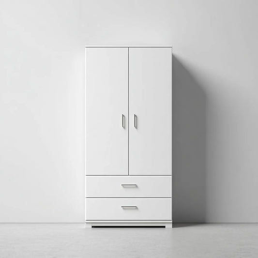 Szafa 2-drzwi z 2 szufladami Białe 80 x 180 x 50 cm prostokątna płyta wiórowa