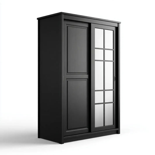 Szafa, Szafka na drzwi pływające czarny 120 x 60 x 200 cm od MDF z drzwiami przesuwnymi lustrzanymi
