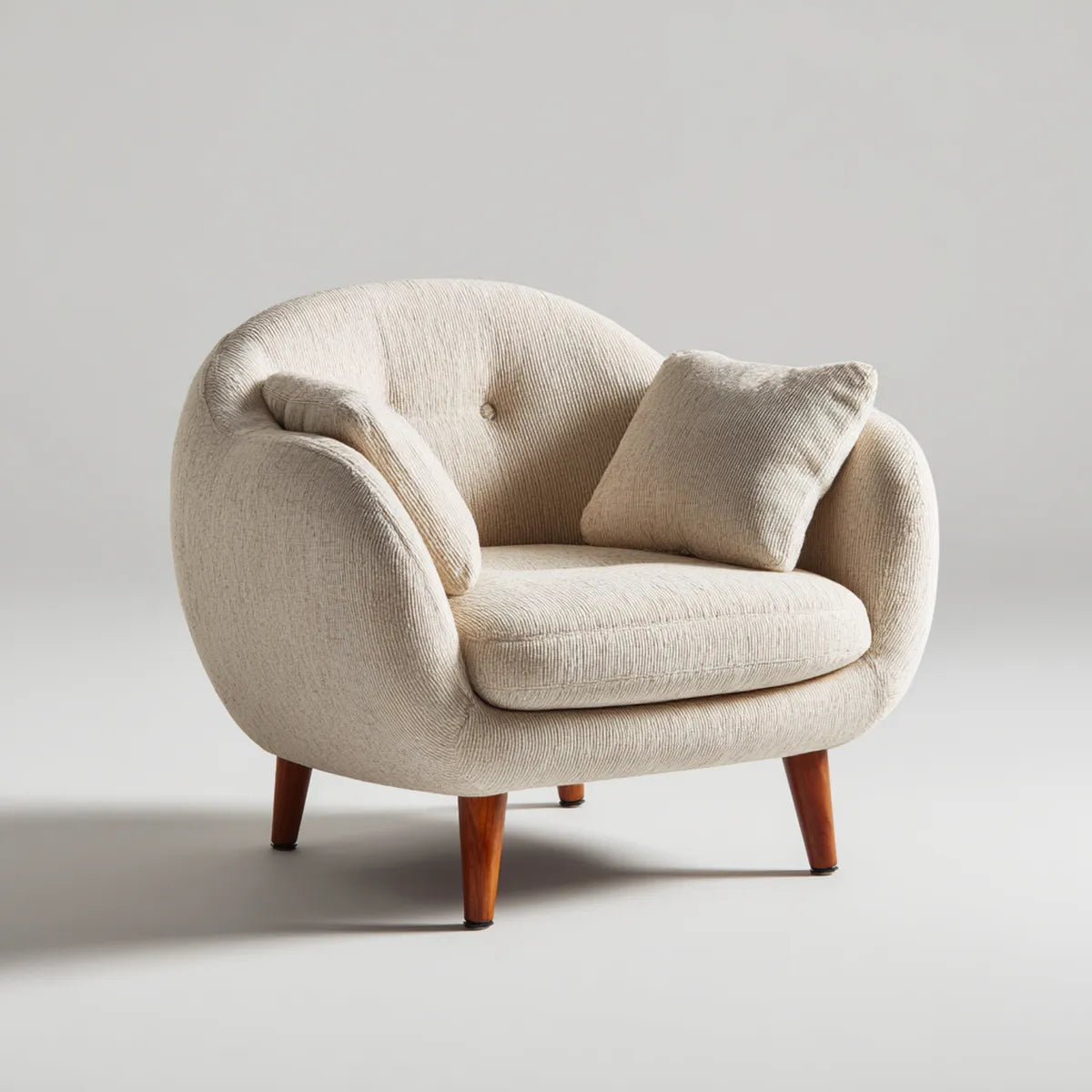 Fotel tapicerowany Beige 92 x 85 x 82 cm z pokrywą z poliestru i litymi nogami z drewna
