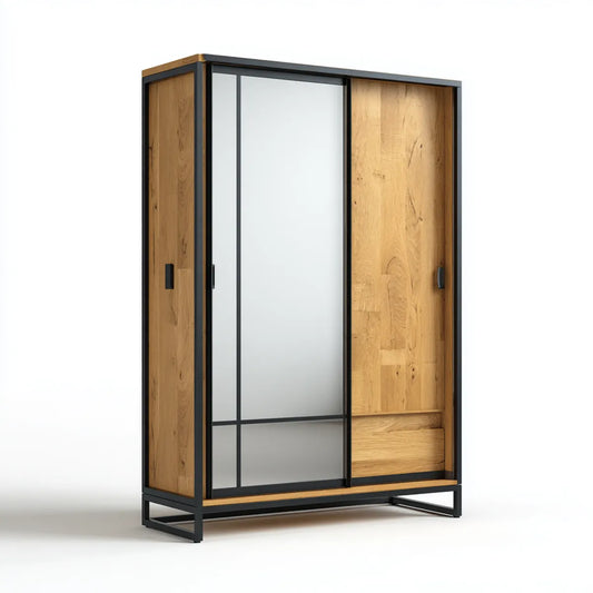 Szafa drzwi przesuwne 3drzwi Dąb naturalny naturalna Czarna 180 x 60 x 200 cm lite szkło prostokątne